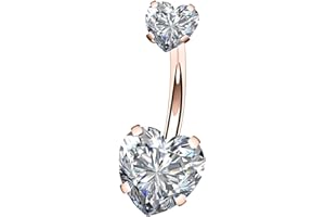 OUFER 14 G Piercing Nombril en Acier Chirurgical 316L Double Cœur avec Cubique Zircone Anneau de Nombril Courps Piericng Bijoux Barbell pour Femme