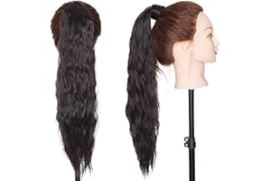 SEGO Postiche Queue de Cheval Ondulé Cheveux Bouclé Attaché Par Ruban Adhésif - Extension Cheveux Queue de Cheval Corn Wave Ponytail - 20"(50CM) Noir Naturel