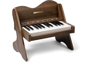 ZIPPY MAT Teclado de Piano para niños, 25 Teclas, Panel de Control táctil, Volumen Ajustable, Mini Instrumento de Aprendizaje de música, Piano de Madera para niños pequeños (Nogal)