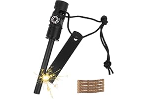 MOSTFUN Krzesiwo, zestaw survivalowy, wodoodporny krzesiwo magnezowe z gwizdkiem z kompasu, krzesiwo z linką konopną Paracord, zapalniczka na kemping i survival (czarna)