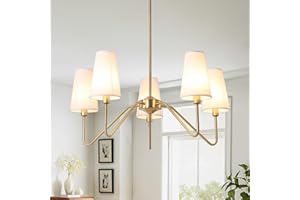 ZenithBeam Or Lustre Salon Moderne,5-Light Suspension Luminaire 76Cm E14 Lampe Avec Un Abat-Jour En Lin Blanc Luminaires IntéRieur Pour Cuisine Chambre Suspendu Sejour Plafond Couloir, 200W