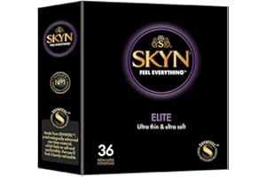 SKYN Elite : Lot de 36 Préservatifs Sans Latex SKYNFEEL pour Homme | Taille Standard, Ultra-Fins et Doux, Forme Droite et Lisse | Diamètre 53mm