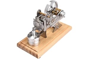 MUMUSUKI Motore Stirling in Legno + Metallo, Motore Stirling Ad Aria a LED Modello Generatore di Corrente Elettrica Educazione Divertente per Dimostrazione e Ricerca