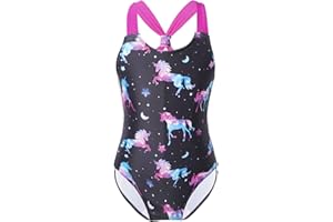 Doomiva Enfant Fille Licorne Maillots de Bain Imprimé Monokini Mignon Combinaison de Natation Costume de Plage Body de Bain sans Manche Tenue Piscine Vacances Bikini 3-16 Ans