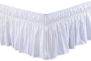 Sängkjol 180 x 200 cm mjuk elastisk omlottkjol, elegant, tjock vit sängkjol, lindad runt sängkant, queen size, tvättbar sängk