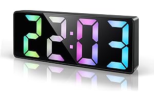 Lafocuse LED Digital Alarm Clock Bedside with 6.7" Large Display, Snooze, Type-C/Battery Powered, Adjustable Brightness, Date, Temperature, Table Clock for Heavy Sleepers Bedroom Office, Colourful