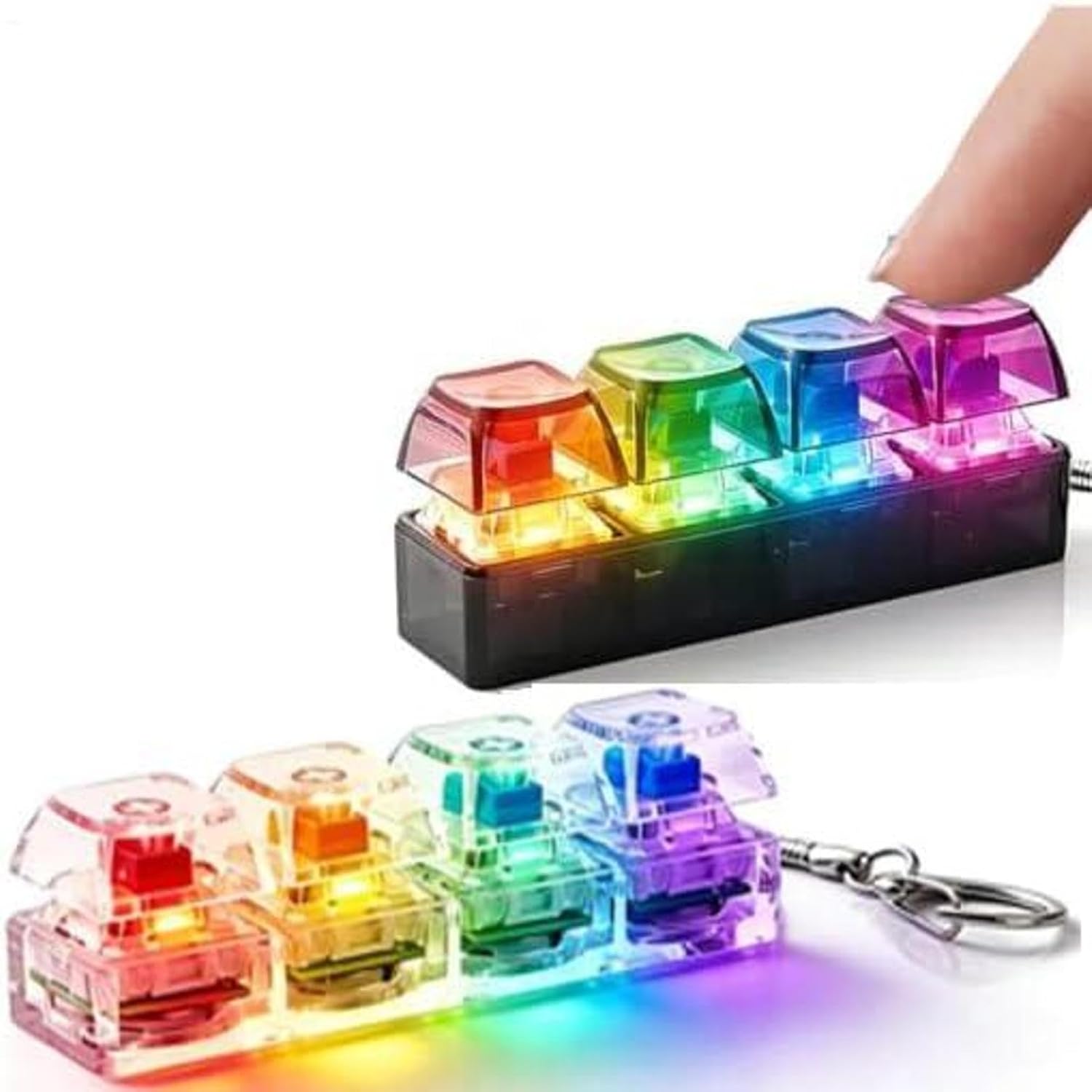 2 Piezas Teclado Fidget Juguete Iluminado – 4 Botones 7 Colores Mini Teclado Fidget Juguete, Luces RGB Teclados Mecánicos Clicker Juguetes para Aliviar El Estrés, Llavero De Descompresión Portátil