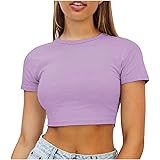 Crop Top, maglietta estiva da donna, a maniche corte, tinta unita, slim fit, girocollo