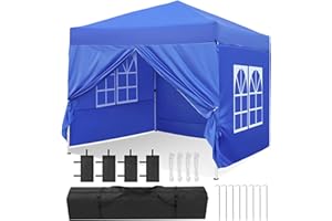 Gazebo, Leadyeah Pop Up Gazebo with Sides, Folding Camping Gazebo 2.5x2.5, Heavy Duty Gazebo Tent, Fully Waterproof, 50+UV Protection for Camping, Party - Blue