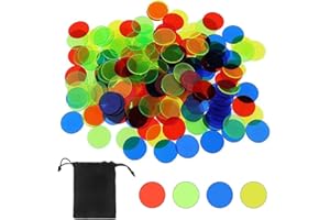 ‎ZKGYUS ZKGYUS Pack of 200 Transparent Colour Counter Bingo Chips Plastic Markers with Storage Bag for Tokens, Homeschool Supplies, Math Counters (15 mm)