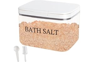 Gzsekken Bath Salt Storage Container, Airtight Bath Salt Jar with Scoop One-Click Pop-Up Design, Clear Plastic Bathroom Storage Bombs Canister Box -1.2L