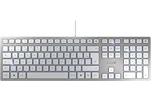 CHERRY KC 6000 SLIM, clavier au design ultra-plat, layout français (AZERTY), filaire (connexion USB-A), silencieux, durable, marquage des touche, argent