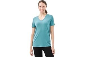 Merino Protect 100% Merino Wolle V-Ausschnitt Shirt Damen Kurzarm Wolle Unterhemd Geruchsresistenz Funktionsunterwäsche Reisen Wandern Merinowolle Unterwäsche