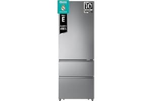 Hisense RT641N4AIE - Frigorífico Combi No Frost Inox Puerta Francesa, Eficiente Clase E, Capacidad 493 L con 200 cm Alto, Super Freeze, Total No Frost, Puerta Reversible, Silencioso 38dB, Color Inox