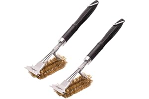 ‎GRILLFÜRST 2X Grillfürst Premium Grillbürste mit Messing Borsten, 45 cm - Grill Reinigungsbürste für Grillrost, Grillrost Bürste mit langem 3-Fach Bürstenkopf und Schaber