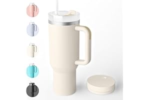 Bailkind 1182 ml 40 oz Thermal Mug, Car Mug, Splash Resistant, Coffee Mug to Go, Stainless Steel Vacuum Insulated Mug with 2 Straws, 2 Tight Lids and Cleaning Brush, BPA-Free, Dishwasher Safe, Snow