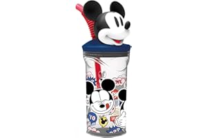p:os 33816 Disney Mickey Mouse - Trinkbecher für Kinder mit integriertem Strohhalm, Deckel und 3D Figur von Mickey, Trinkgefäß mit ca. 360 ml Fassungsvermögen, ideal für kalte Getränke