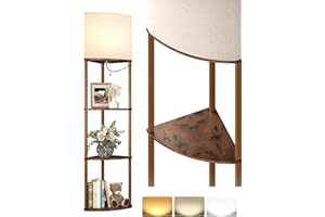 ‎ADDLON addlon 4 Stufige Stehlampe mit Regalen, Stehlampe Wohnzimmer mit 3 Farbtemperaturen, Moderne Stehleuchte mit Regal für Wohnzimmer, Schlafzimmer und Büro, Vintage Brun