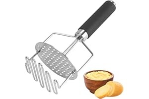 VirtuGro Kartoffelstampfer Edelstahl Potato Masher Doppelschicht Stampfer Küche Mit Griff Stampfer Kartoffel Eingebaute Feder für Kartoffelbrei Früchte und Gemüse Schwarz
