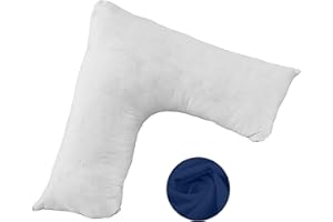 Nod Off V Shaped Pillow with Free Case - Hollowfiber Filled Polycotton case, Orthopedic Pregnancy Support Pillow - Pillows for Neck and Shoulder Pain - triangle Maternity Pillow (Navy Blue)
