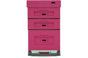 LYSON Kit Ruche d'abeilles Dadant Optima avec fond en plastique Varroa bas peint (rose foncé) - Demi-cadre: 40×47×15,8cm (dimensions intérieures) - Cadre: 40×47×29,5cm (dimensions intérieures)