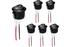 MejaRizon 6 Stück Kippschalter mit Draht 15cm, Runder Selbstsichernder, 12V/10A/230V 2-Polig EIN/AUS Rund Schalter für Auto, Wohnmobil, Motorrad & Haushaltsgeräte (Schwarz)