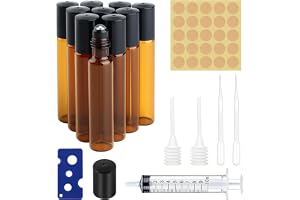 12 stycken påfyllningsbara flaskor med bruna roll 10 ml eteriska oljor i glasflaskor, rullande glasflaskset, anti-UV tom glasflaska, små bärnsten flaskor för aromaterapi