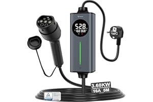 GONEO Cavo Ricarica Auto Elettrica Tipo 2 Schuko 16A 3,68kw monofase 5M | sensore di Temperatura e rilevamento Terra,Protezione CA 30mA + CC 6mA | Tempo e Corrente Regolabili,Caricatore Domestico VE