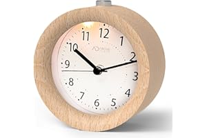 aboveClock RéVeil Matin à Piles, Reveil Bois Analogique de Voyage, Lumineux Silencieux sans Tic-Tac, Fonction Snooze, Horloge à Aiguilles Alarme Sonore Croissante, Bois Clair