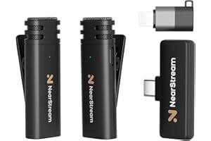 NearStream Mini microphone Lavalier sans fil pour PC, ordinateur, smartphone réversible, microphone sans fil pour l'enregistrement, le streaming, l'interview, clip sur microphone d'une durée de 6 H,