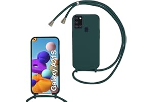 MBSLFY Silikon Handykette für Samsung Galaxy A21S Hülle mit Band,Verstellbarer Halskette Handyhülle,Necklace Hülle mit Band, Handyhülle für zum Umhängen,Case mit Schnur,Dunkel grün