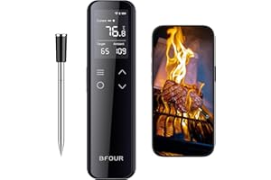 BFOUR WiFi Wireless Meat Thermometer with Smart Standalone LCD Base, ±0.5℃ Accuracy, Bluetooth Grill Thermometer with APP Control, Roasting Thermometer for Indoor and Outdoor