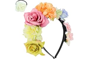 JINMINAMZ Meksykańska opaska z kwiatami, opaska na głowę z kwiatami dla panny młodej dla panny młodej z kwiatami jest dostarczana z opaską kwiatową, która nadaje się na wesele urodziny