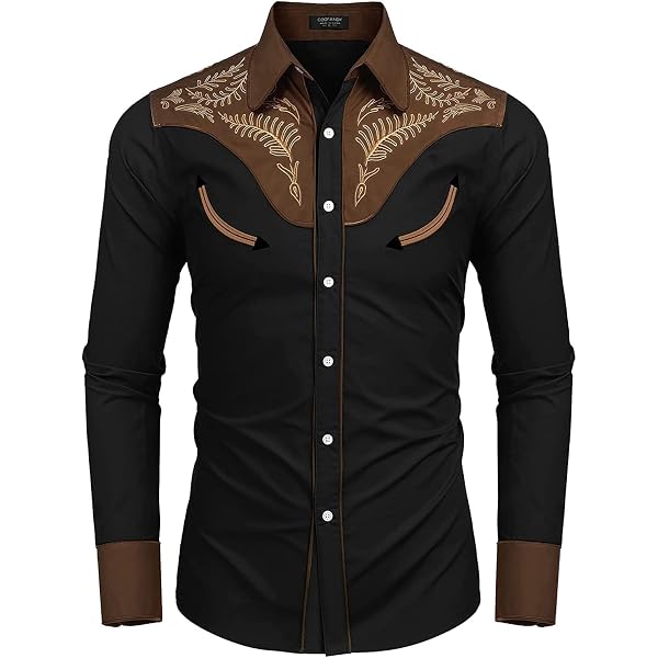Chemise Cowboy Pour Homme - Manches Longues Brodées, Coupe Ajustée, Style Western Décontracté - 10