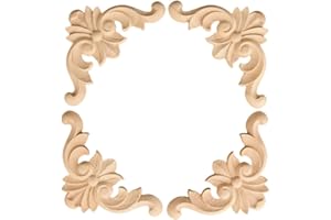 MUXSAM 4pcs Carved Wood Corner Onlay Appliques - Wooden Decorative Mouldings - Unpainted Wood Carving Decals - Home Decoration for Wall, Cabinet, Headboard, Mirror, Furniture - 6x6cm/2.36"x2.36"