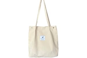 KEYRI Sac fourre-tout en velours côtelé pour femmes et filles - Grand sac de transport réutilisable avec poche intérieure - Pour l'école, l'université, les voyages, le travail, la plage