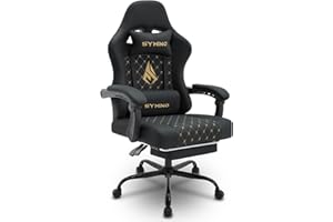 ‎SYMINO Symino Gaming Stuhl Racing Gamer Stuhl - Ergonomischer Gaming Sessel mit Lendenwirbelstütze, Verstellbare Armlehnen, Gaming Chair mit Fußstütze Vintage PU Leder 200KG, Schwarz