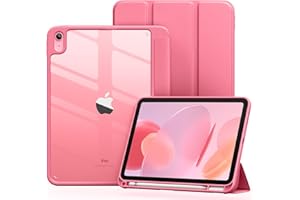 Vobafe Case for iPad A16 11th Generation 11 inch 2025/iPad 10th Generation 10.9 inch 2022, PC Clear Back Cover, Trifold Stand for iPad 11th/10th Gen with Pencil Holder, Auto Wake/Sleep, Pink