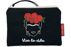Hello-Bags. Bolso Monedero/Billetero/Tarjetero. Exterior: Algodón 100%. con Cremallera y Forro Interior. Incluye sobre Kraft de Regalo. Modelo: “VIVALAVIDA”. Color: Crudo/Negro. Medidas:14x10 cm.