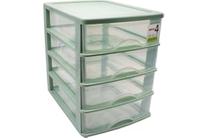 CABLEPELADO - Torre de Almacenamiento con 4 cajones 35 cm - cajonera - estante - mobiliario - escritorio - compartimento - ordenacion - color verde claro