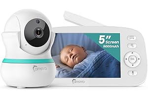 CAMSTRO Babyphone mit Kamera, 5000 mAh Akku mit 5 Zoll Bildschirm, 355° Schwenken- 4X-Digital-Zoom, Babyfone ohne WLAN, 2 Wege Audio, Weinen/Geräuscherkennung, 5 Schlaflieder, Nachtsicht