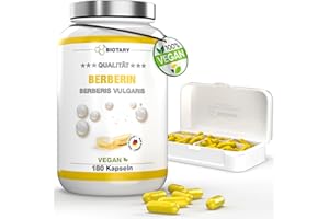 BIOTARY Berbérine 1000 mg portion quotidienne, 3 mois d'approvisionnement, 180 gélules, y compris pilulier, haute dose de qualité premium, végétalien et bien sûr composé à 97% de Berberis Vulgaris