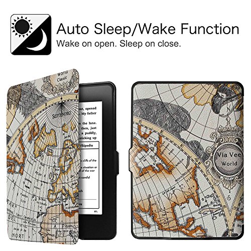 Fintie Kindle Paperwhite Hülle – Die dünnste und leichteste Smartshell Case Schutzhülle Tasche mit auto Sleep / Wake für den neuen Kindle Paperwhite 2016 (mit 300 ppi-Display, 6 Zoll, und integrierter Beleuchtung) und alle Modelle von 2012, 2013, 2014, 2015, Landkarte Design - 9