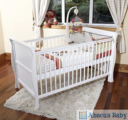 Scarlett - Sleigh Cot Bed, 3" Foam Mattress & Changer w/ Teething Rails - White