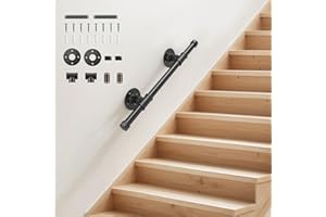 Handrails for Stairs, SenDeluz 0.5M Metal Stair Handrail for Indoor Outdoor Wall Mounted Handrail Non-Slip Galvanized Iron Industrial Pipe Stair Rail for Wear-Resistant, Corrosion-Resistant