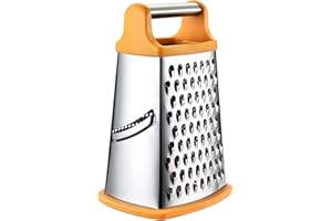 VBOK IGFE 4 Côtés Rapeuse Legume Manuelle INOX, Râpe À Fromage Pour Râper Grossièrement Et Fine,Pour Fruits,Légumes, Carottes,Fromage,Passe Au Lave-vaisselle (Couleur orange)
