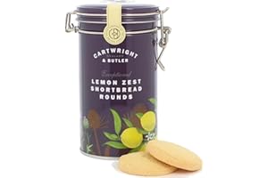 Cartwright & Butler Lemon Zest Shortbread Rounds Tin, Clip-Lid Tin, Soft and Crumbly All Butter Shortbreads