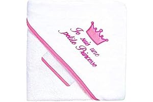 NOSBEBES ® Fabriqué en EUROPE Sortie de bain brodé, peignoir, 100% COTON idee cadeau naissance bébé, Serviette de Bain Bébé (ROSE ROSE NUAGES)