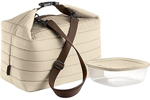Guzzini Borsa Termica Grande con Tracolla On The Go, Argilla, Borsa 30 x 18 x h30 cm, Contenitore 19.6 x 19.6 x h7 cm, 1400 cc