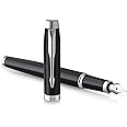 PARKER IM Fountain Pen | Matte Black with Chrome Trim | Medium Point with Blue Ink Cartridge | Gift Box